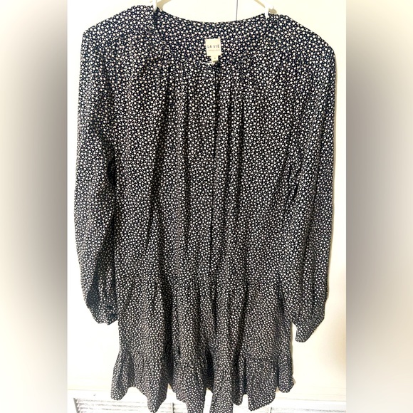 LA VIE Rebecca Taylor Black NOUVELLE DOT PRINT DRESS Boho Women’s dress size M - Picture 4 of 10